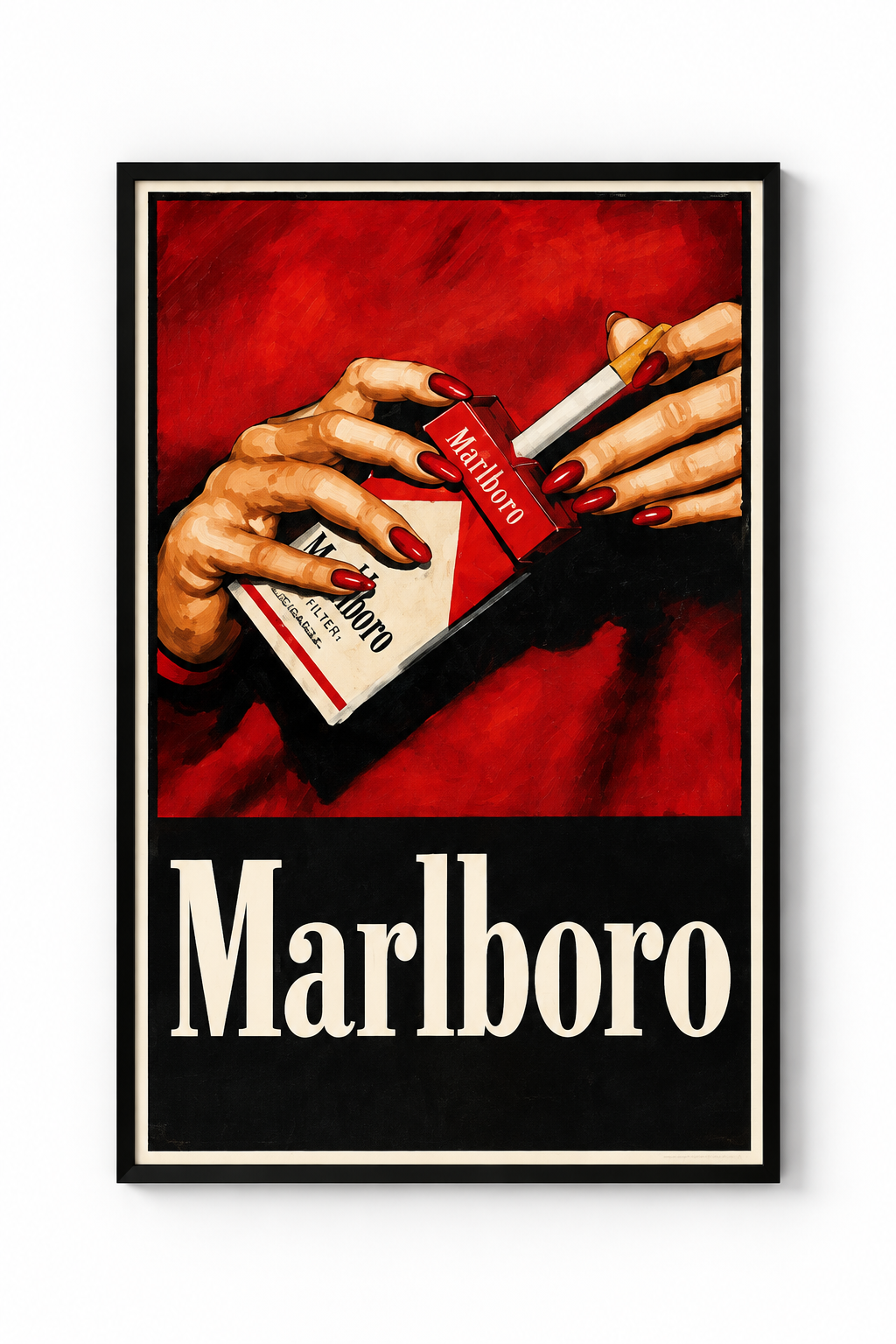 Tableaux Marlboro Vintage – 40 × 60 cm — Mains et paquet